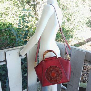 Boho Leather Medallion Satchel Shoulder Handbag